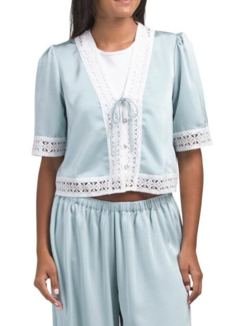 DRA Lace Trim Satin Blouse